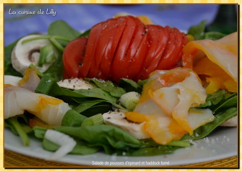 salade de pousses d'épinard et haddock fumé