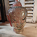 Tête de Bouddha en Verre <b>Bocal</b> Bonbons ou Lampe Vintage 