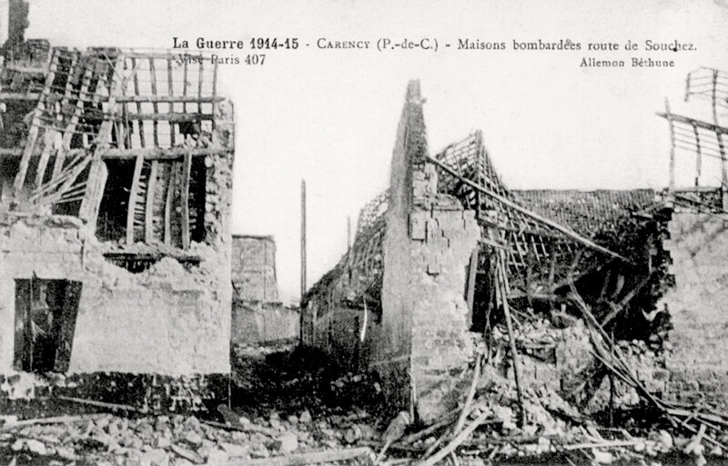 route de Souchez, maisons bombardées