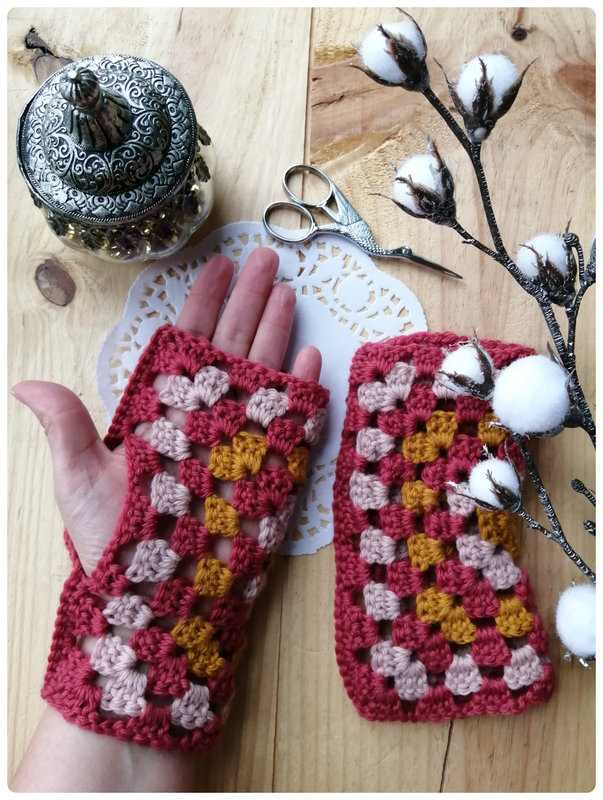 Mitaines granny square Cam&Drey bricolent
