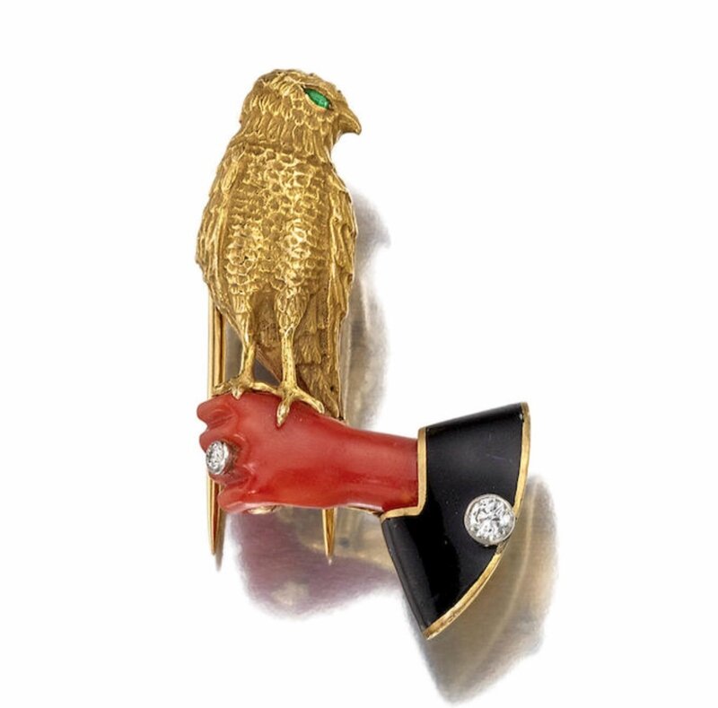 A-coral-enamel-diamond-and-18k-gold-falconer-brooch-Cartier-French-circa-1935-1200x1184
