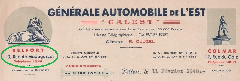 Courrier Belfort 1948 Générale Automobie de l'Est BF R