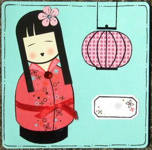carte grande geisha et lanterne rose