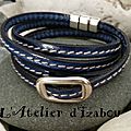 Bleu marine et passant rectangulaire pour ce <b>bracelet</b> <b>masculin</b>-<b>feminin</b> multitours !