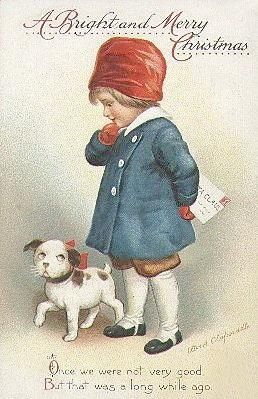 vintage_chrsitmas_card_white_brown_dog_little_boy