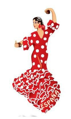 Aimant-flamenca-costume-rouge-avec-pois-blancs
