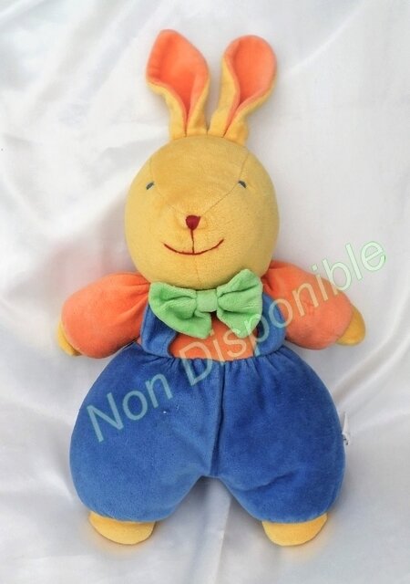 Doudou Peluche Lapin Bleu Orange Jaune Noeud Vert Vulli