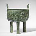 A bronze ritual <b>tripod</b> <b>vessel</b> (li ding), Late Shang-Early Western Zhou Dynasty, 12th-11th century BC