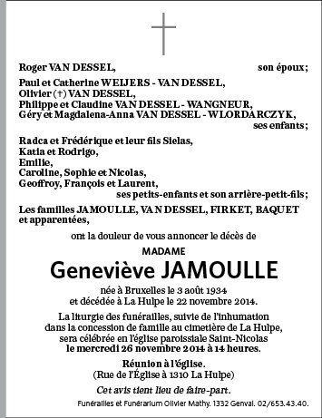 Nécrologie Geneviève Jamoulle