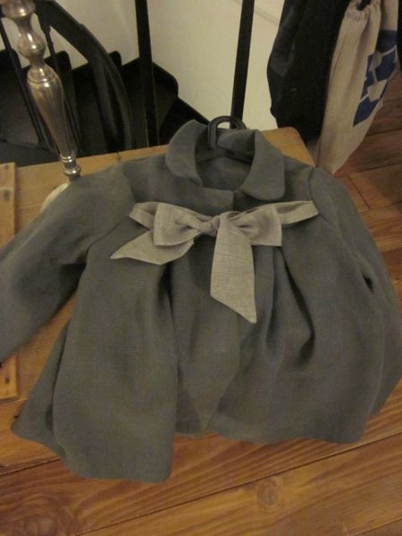 Manteau court en lin gris noeud lien de lin gris clair - Taille 36 (2)
