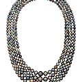 A magnificent and rare natural colored pearl and diamond <b>necklace</b>