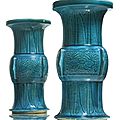 A pair of <b>turquoise</b>-<b>glazed</b> archaistic vases (gu), Qing dynasty, Kangxi period