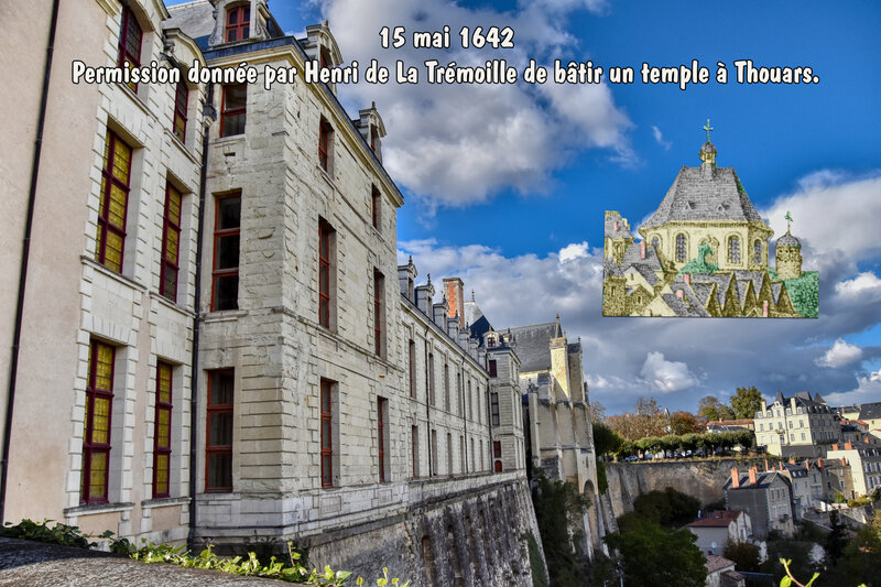 15 mai 1642, Permission donnée par Henri de La Trémoille de bâtir un temple à Thouars