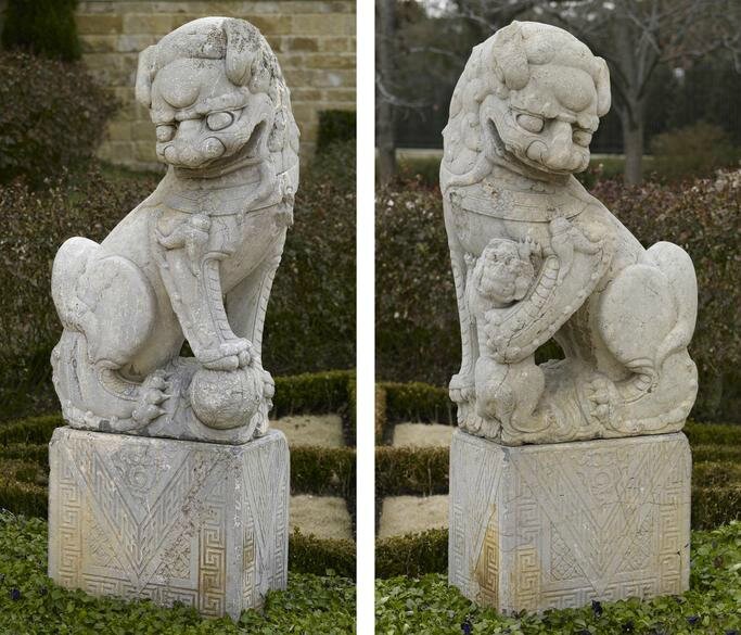 Pair of Stone Buddhistic Lions (Fu Dogs)