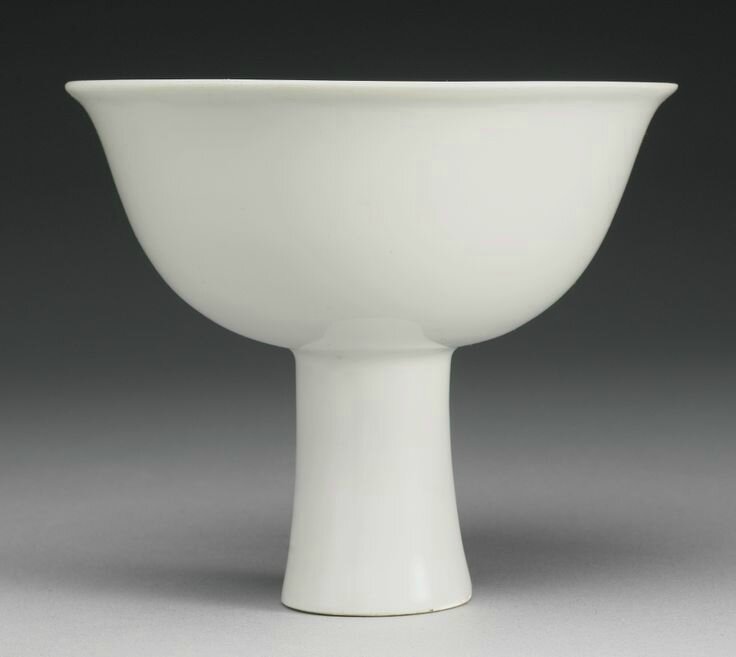 A white-glazed anhua-decorated stembowl, Ming Dynasty, Yongle Period