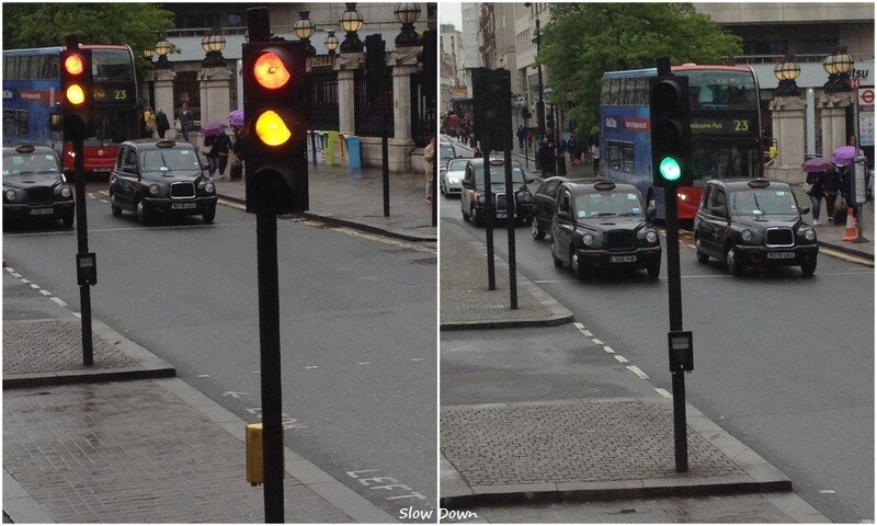 Londres Mai 2015 black cabs and traffic lights