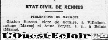 1925 18 Janvier Mariage BUSSON VERGER