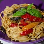 Linguine aux aubergines et poivrons