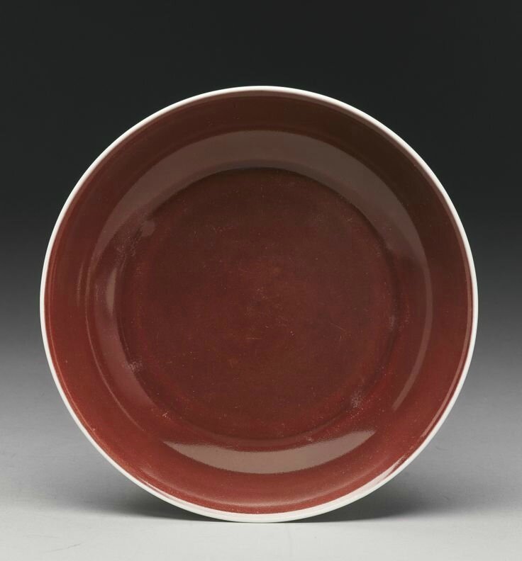 A copper-red glazed dish, Qianlong seal mark and period