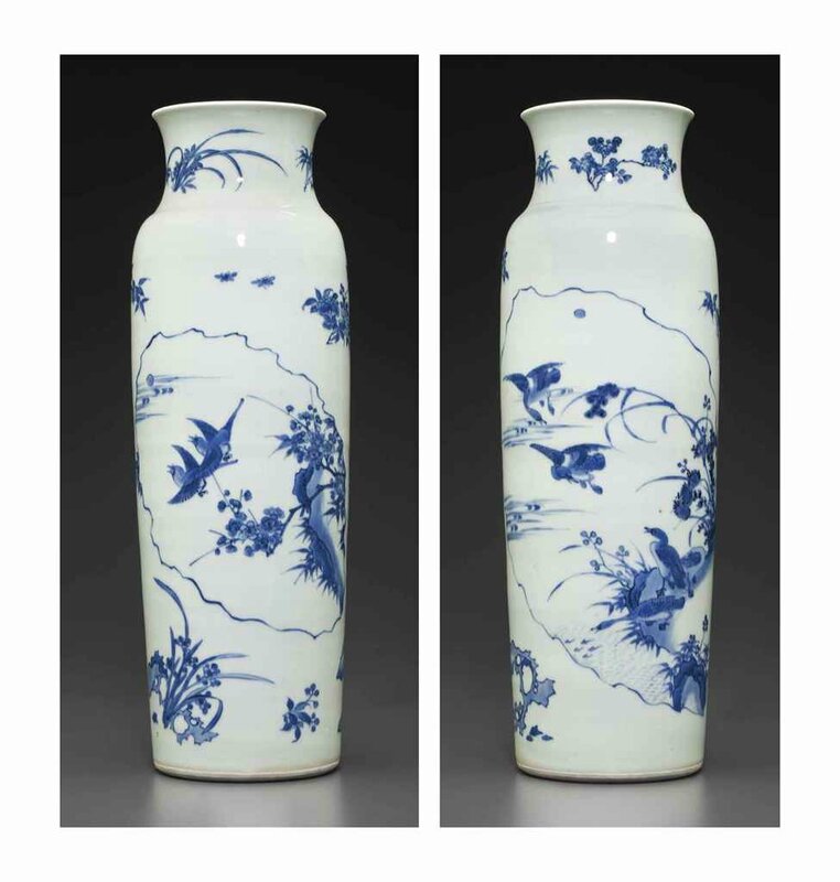 A large blue and white sleeve vase, Transitional period, circa 1640-1650