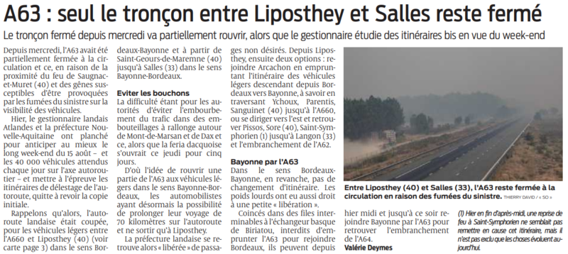 2022 08 12 SO A63 seul un tronçon reste fermé
