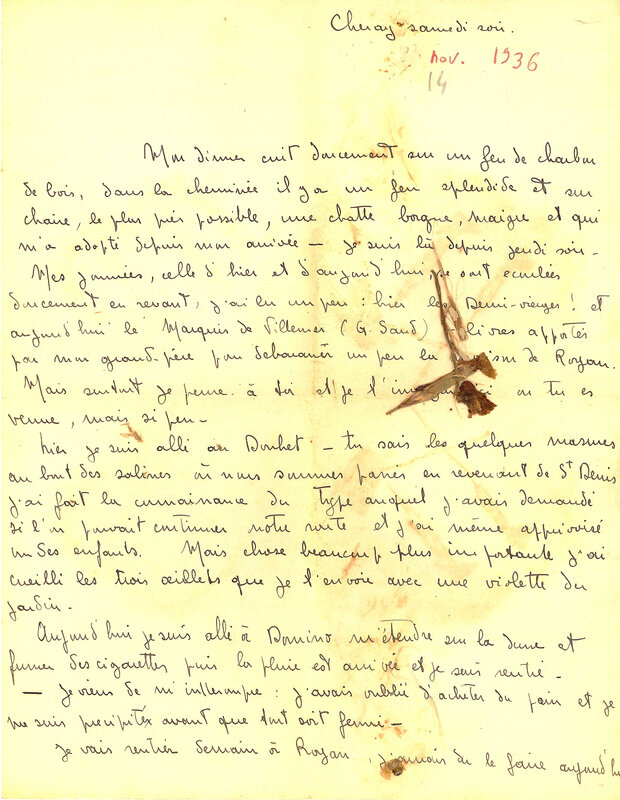 1936 11 14 lettre à Denise fleurs