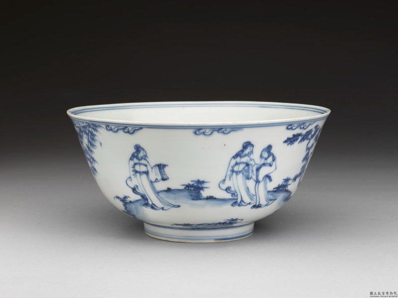 Blue and white figure bowl, Ming dynasty (1368-1644)