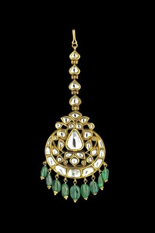An Indian diamond-set enamelled Head Ornament (Maang Tikka)