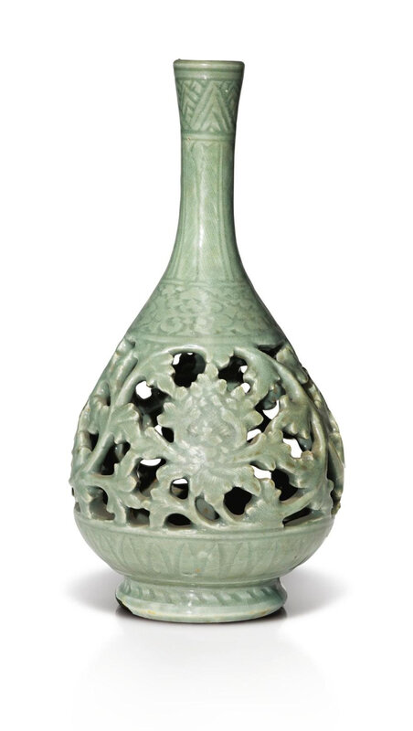 A Chinese 'Longquan' reticulated 'Peony' vase, Yuan-Early Ming dynasty, 14th-15th century