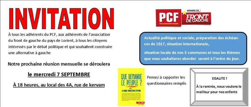 invitation réunion mensuelle septembre 2016