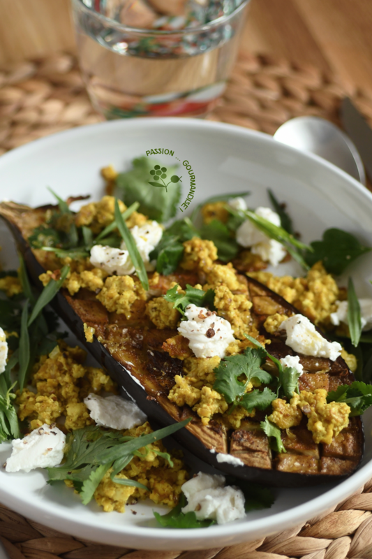 Assiette d'aubergine au four, tofu brouillé aux épices & Ricotta_2