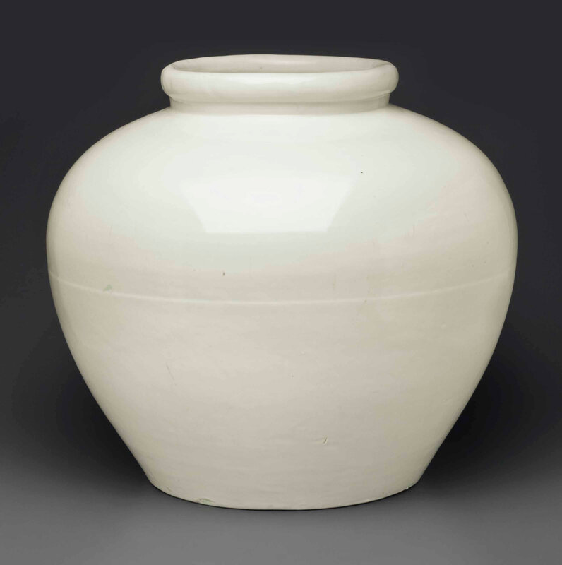 A rare large white-glazed jar, Ming dynasty, early 15th century