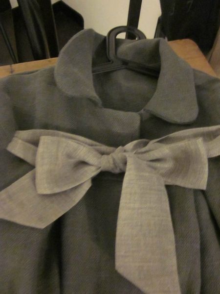 Manteau court en lin gris noeud lien de lin gris clair - Taille 36 (5)