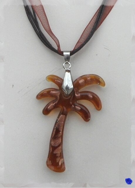 Pendentif Palmier Noa Marron Et Or Verre Soufflé Style Murano