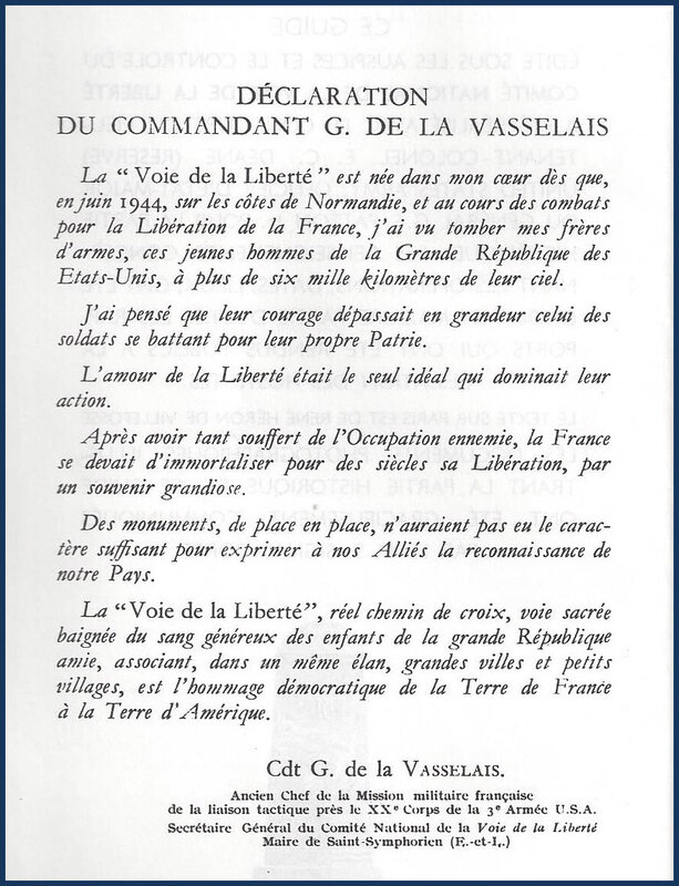 Déclaration du Cdt G.de la VASSELAIS - Voie de la Liberté - Guide historique et touristique