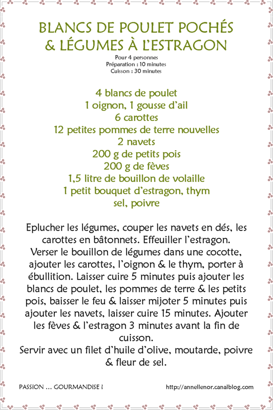 Blancs de poulet pochés & légumes à l'estragon_fiche