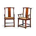 A rare pair of huanghuali yokeback armchairs, Late Ming dynasty