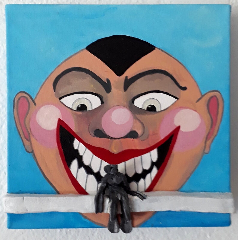 ©Hervé THAREL BLOCK'S BOARD smile 2018 - Acrylique et T7 sur plastiroc et toile 20cmx20cm