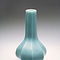 Faceted Vase with Long Neck, opaque <b>blue</b>-<b>green</b> <b>glass</b>, 1735-1795