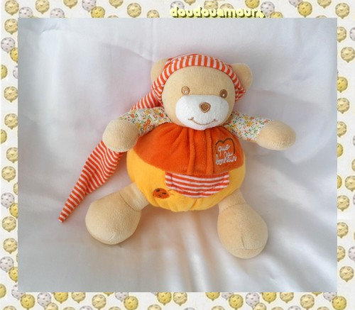 Doudou Peluche Ours Boule Beige Orange Coccinelle Que Du Bonheur