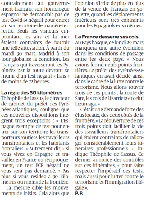 2021 03 29 SO A la frontière espagnole il faut montrer un test négatif2
