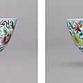 A fine and superbly enamelled pair of doucai '<b>floral</b>' <b>bowls</b>, marks and period of Yongzheng (1723-1735)