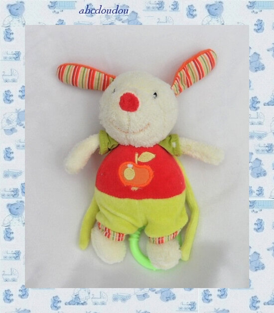 Doudou Peluche Chien Lapin Musical Blanc Vert Orange Pomme Babysun