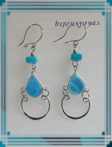 Boucles D'Oreilles Lola Verre Murano Turquoise Métal Argenté Artisanat du Pérou