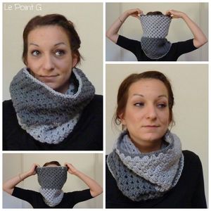 Snood bicolore gris ajouré colorblock accessoire echarpe col femme crochet