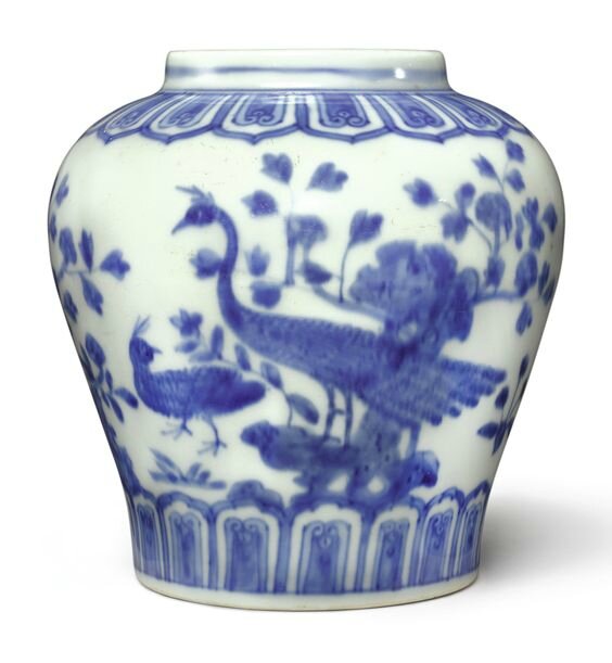 A blue and white 'peacock' jar, Jiajing mark and period (1522-1566)