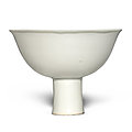 A <b>white</b>-<b>glazed</b> stem bowl, Ming dynasty, 15th century