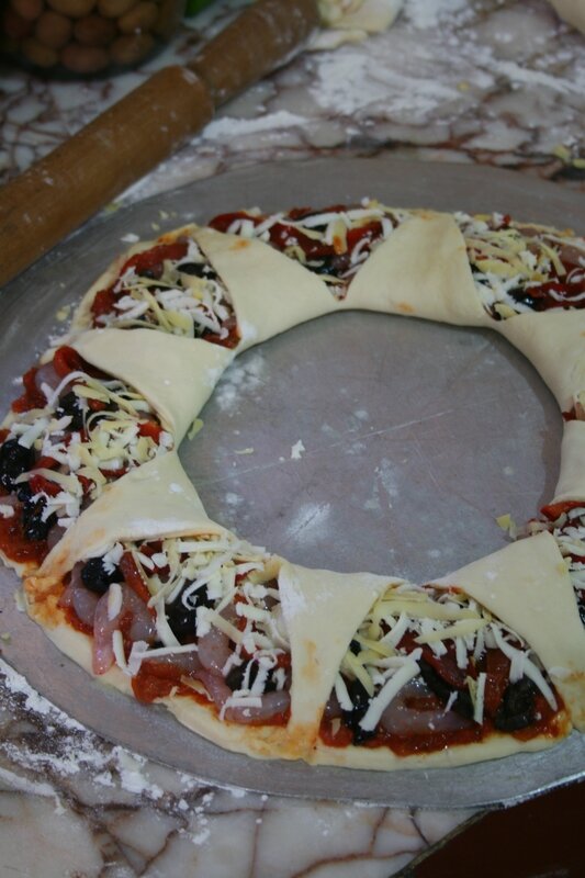Pizza soleil aux crevettes et poivrons rouges 2