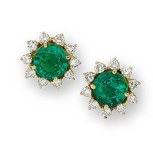 An emerald and diamond brooch/pendant & A pair of emerald and diamond ...