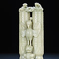 A rare large celadon jade 'champion' vase <b>and</b> cover, Qianlong period (1736-1795)